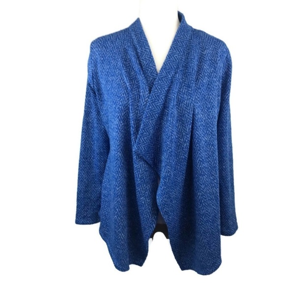 Karl Lagerfeld Paris Blue Open Front Drape Waterfall Cardigan Sweater Me… - Picture 1 of 7